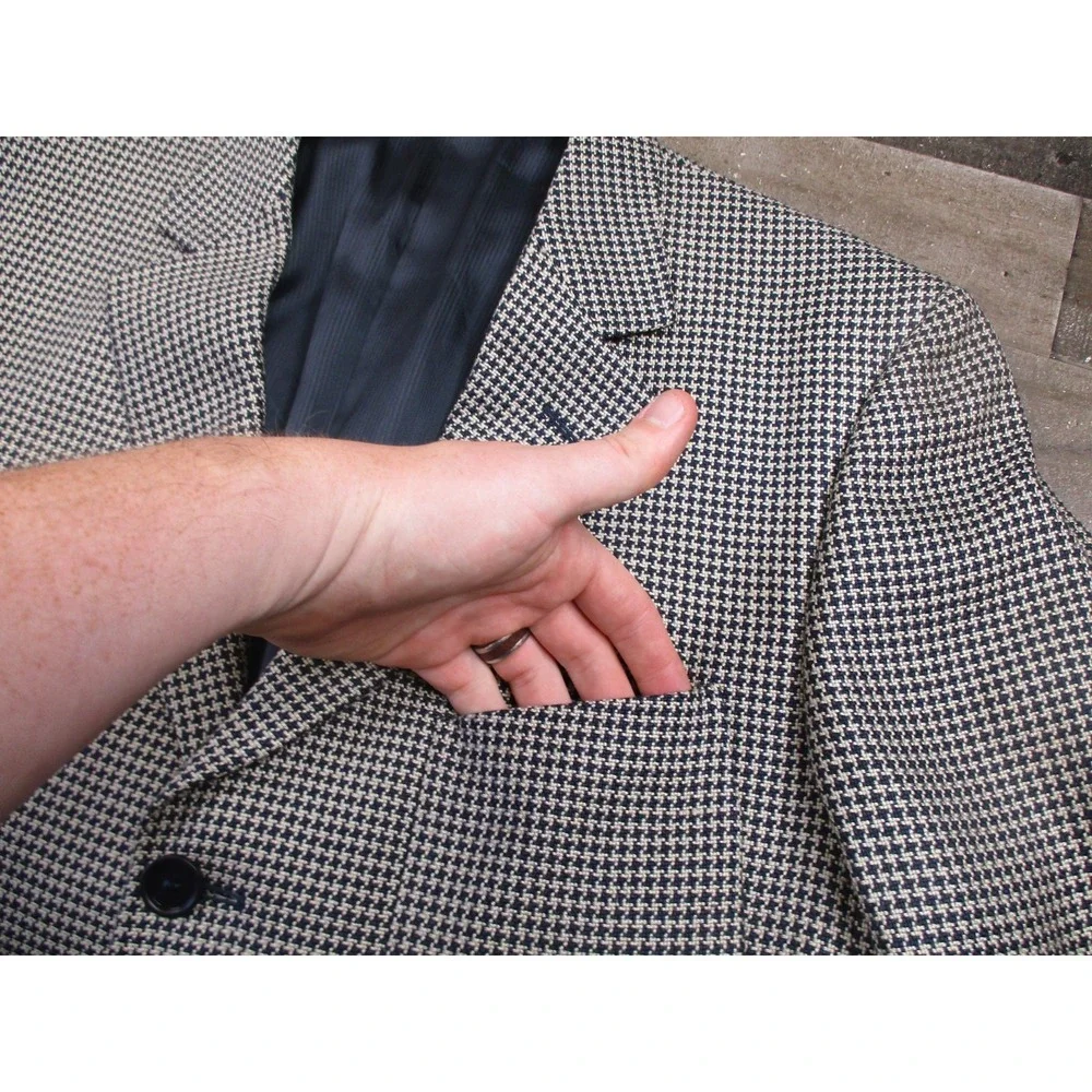 Ermenegildo Zegna Blazer Mens 50 Black White Silk Soft Sport Coat Houndstooth